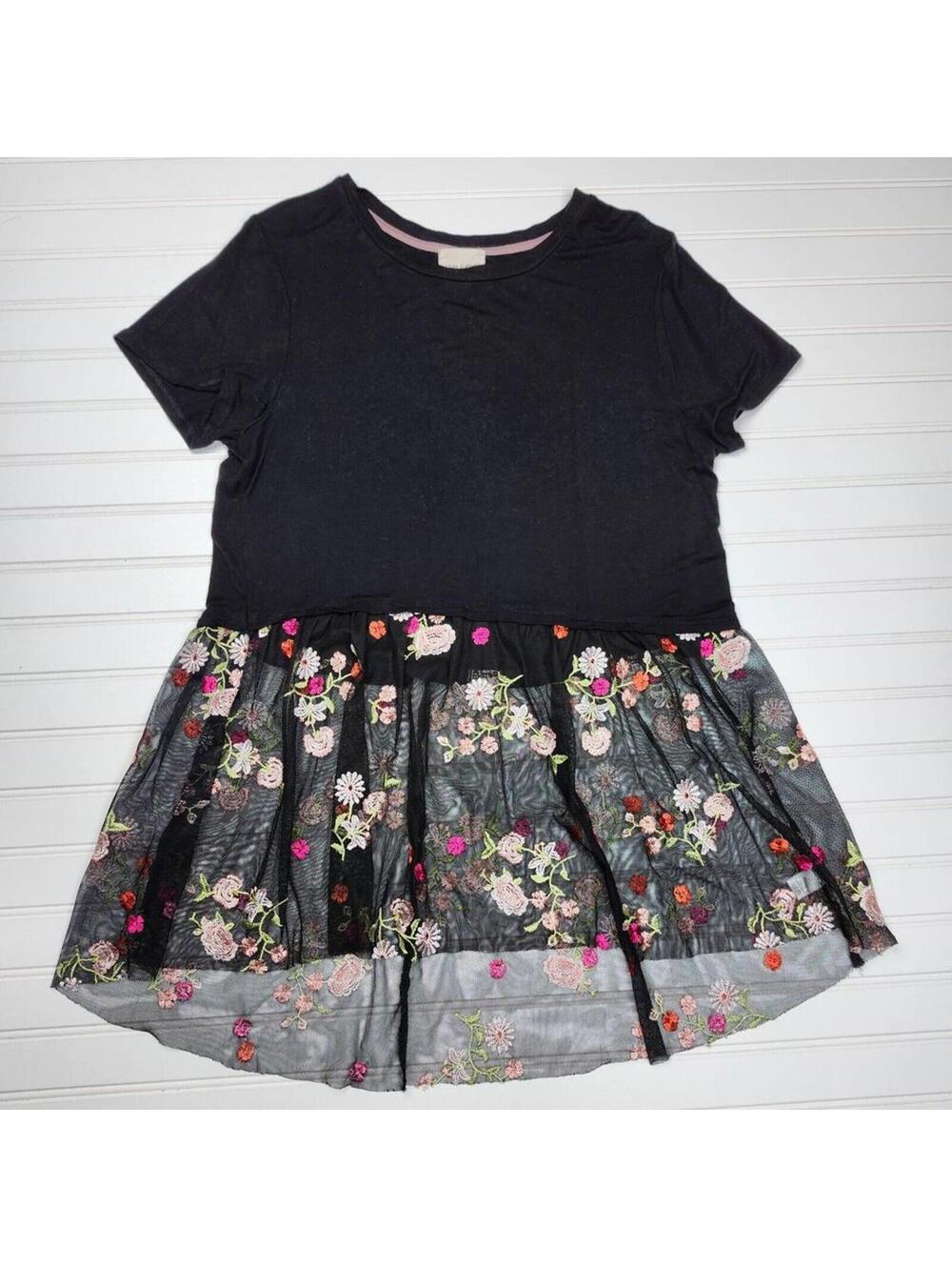 Charming Black Floral Embroidered Mesh Peplum Top Willow Large